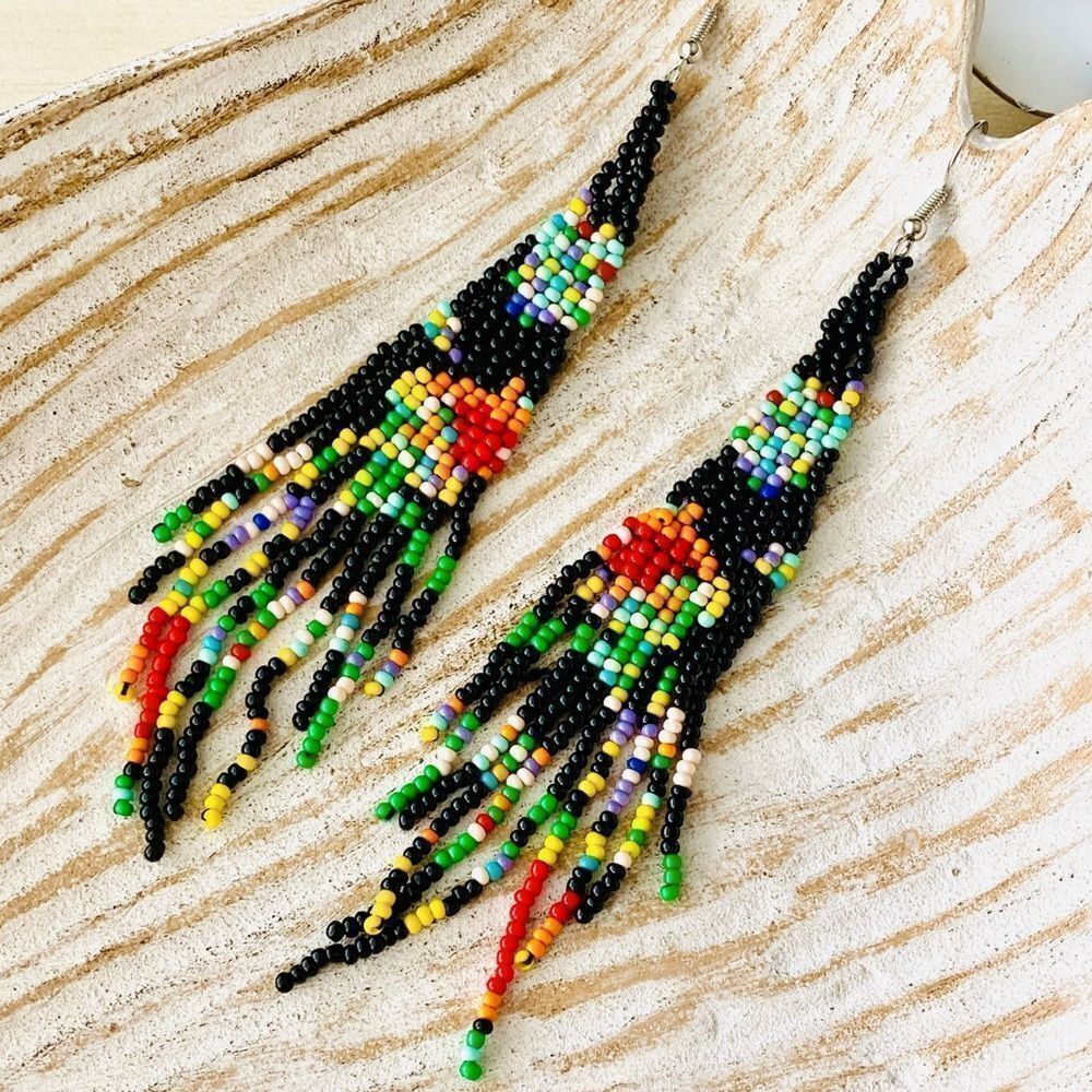Beaded Long Drop Boho Earrings NWT